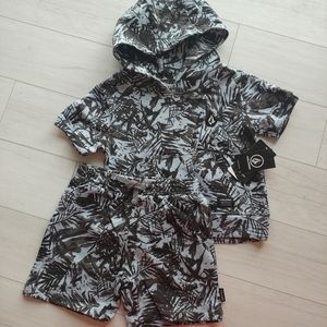 VOLCOM Baby NEW Blue Palm French Terry Hoodie & Shorts Set